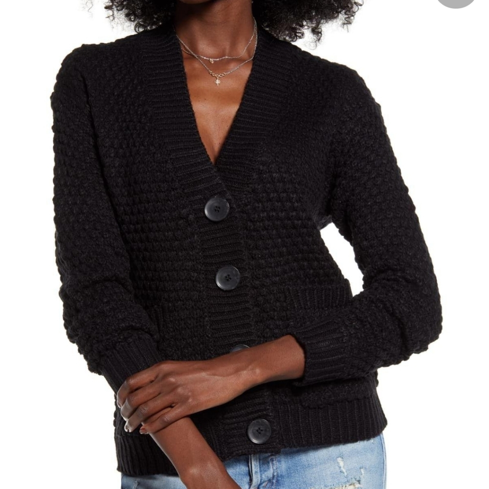 Vero Moda Esme Surf Button Up Cardigan Black XS Women's V-neck Sweater